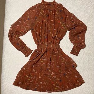 Allison New York Brown Floral Mini Dress with Bishop Sleeves